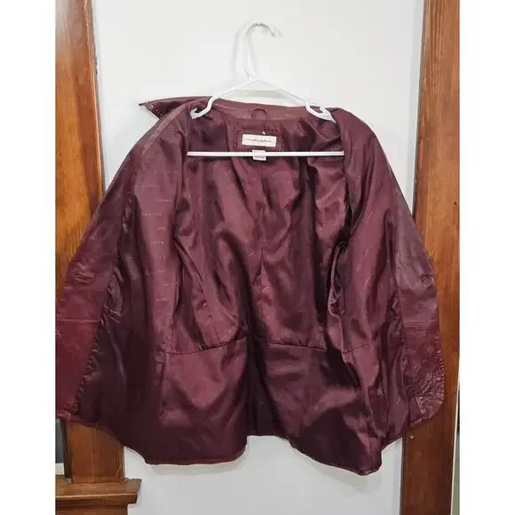 VTG 90s Preston & York Soft Leather Lambskin Maroon Studded Jacket Size Large - Picture 5 of 7